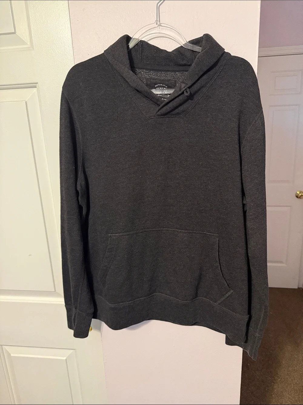 J. Crew Vintage Fleece Men's Charcoal Shawl-Collar Pullover Hoodie